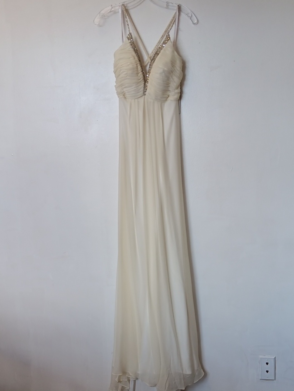 Vintage Cream Beaded V-Neck Maxi Dress